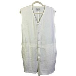 GIADA FORTE Romper Medium Italian Linen Sleeveless Hidden Button-Down‎ VNeck